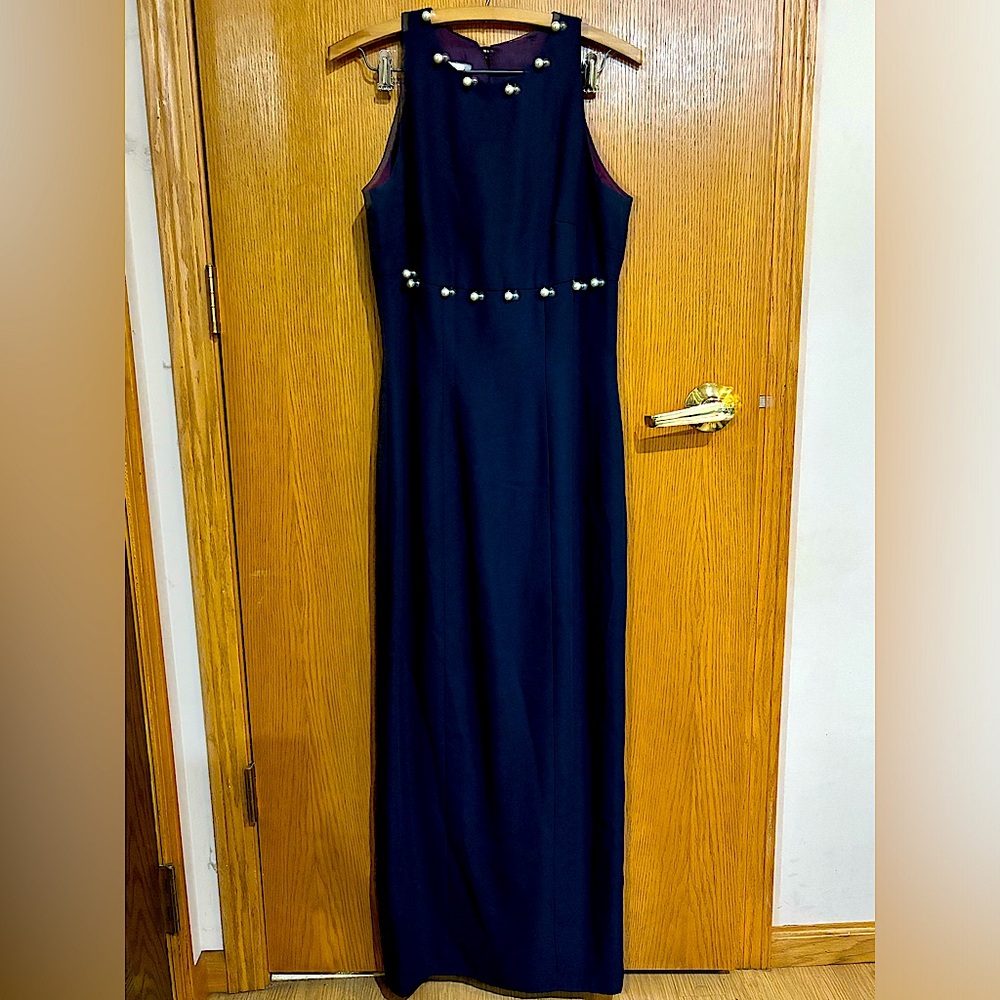 Watters and Watters Navy Pearl Detailed Formal Dress